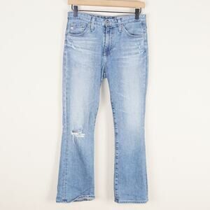 AG Adriano Goldschmied Jodi Ripped Cropped Flare Light Wash Blue Jeans Sz 26